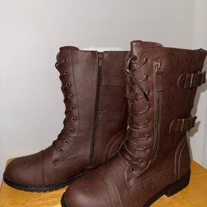 Brown Lace-Up Boots with Buckle Detail